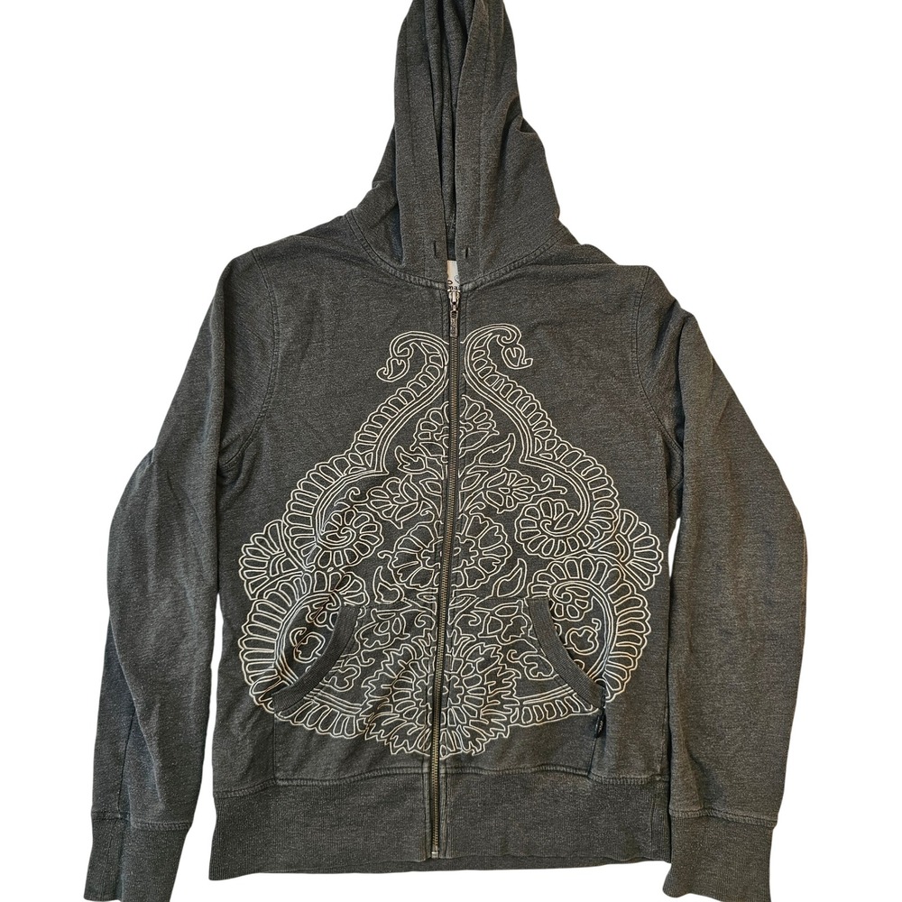 Prana Womens Gray Mandala Paisley Full Zip Hoodie Sweatshirt Large Boho Yoga